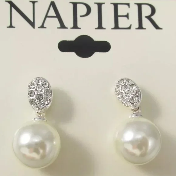 Napier Jewelry Napier Elegant Silver Pearlpave Crystal Drop